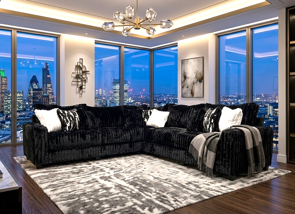 Sophie Black Corduroy Oversized Sectional by Happy Homes at Eve Furniture