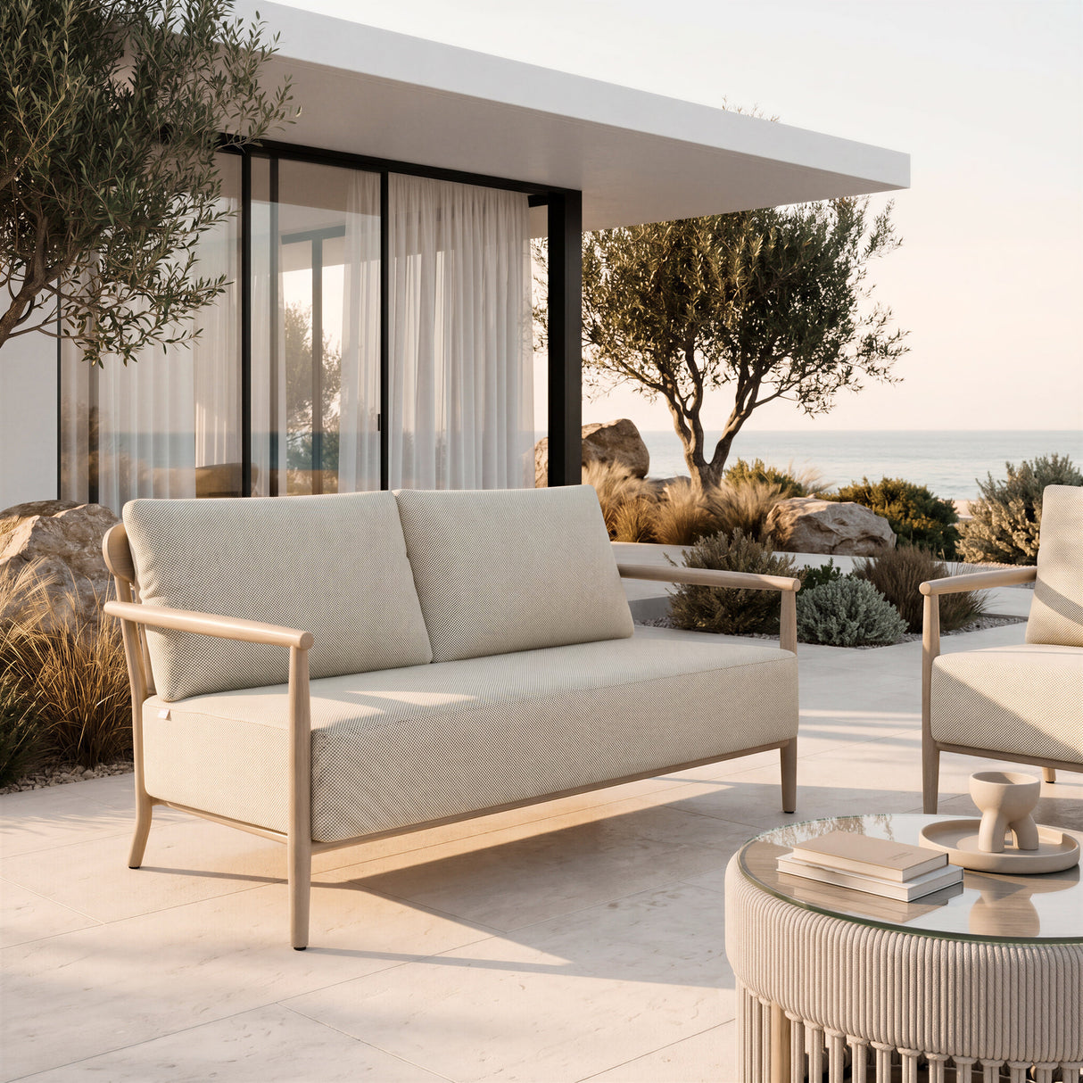 Sora Green Outdoor Loveseat by Zuomod at Eve Furniture