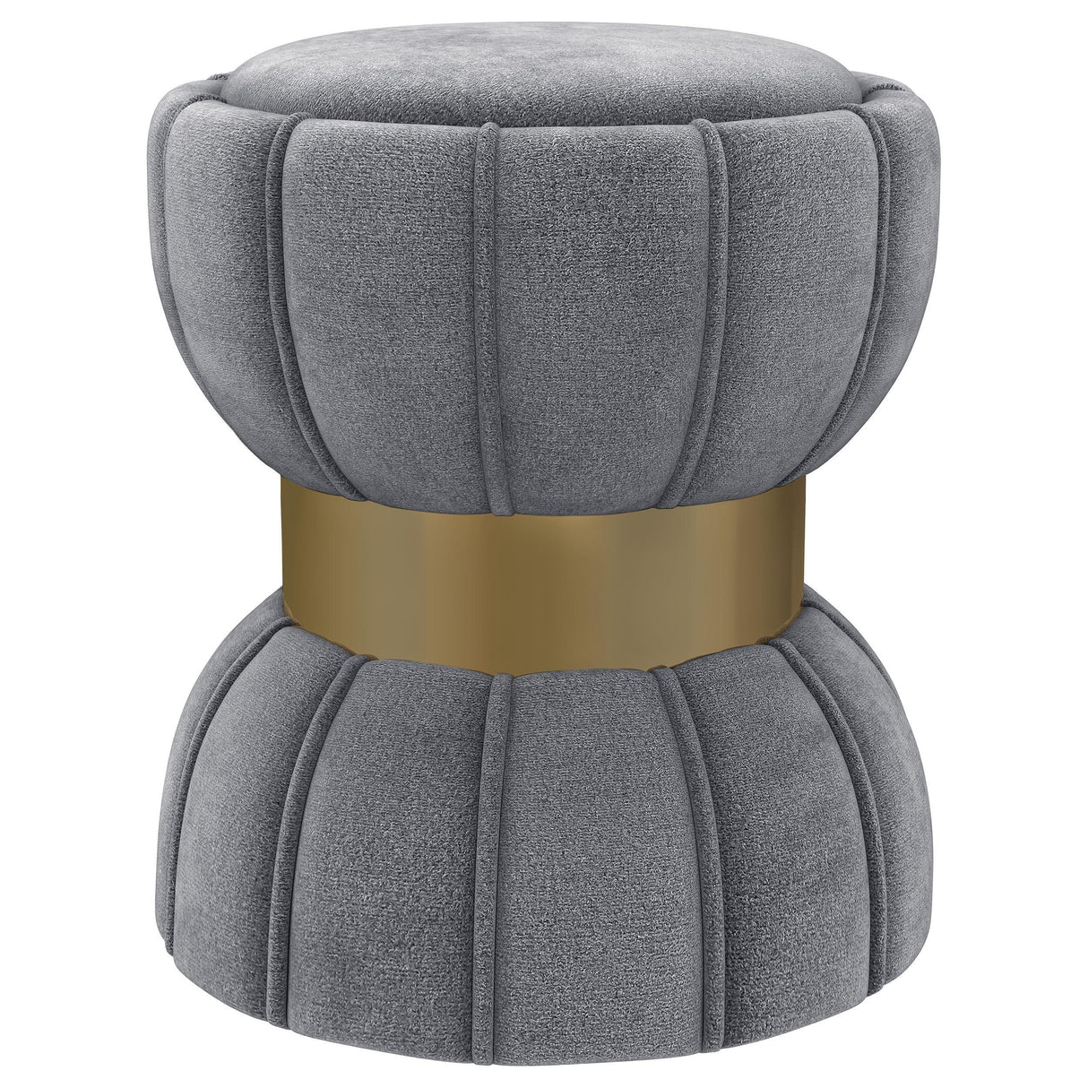 Sora Grey Upholstered Round Ottoman by Coaster at Eve Furniture
