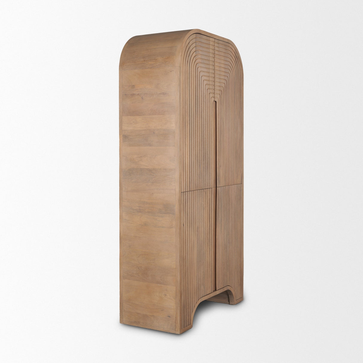 Sorina Reverse Fluted Light Brown Wood Curio Cabinet by Mercana at Eve Furniture
