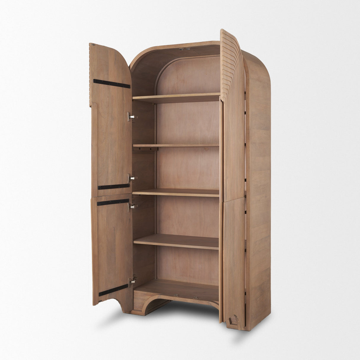 Sorina Reverse Fluted Light Brown Wood Curio Cabinet by Mercana at Eve Furniture