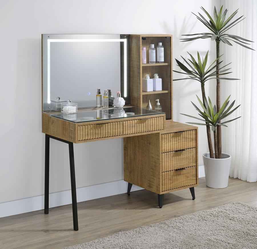 Souza Mango 5-Drawer Makeup Vanity Table With LED Mirror by Coaster at Eve Furniture