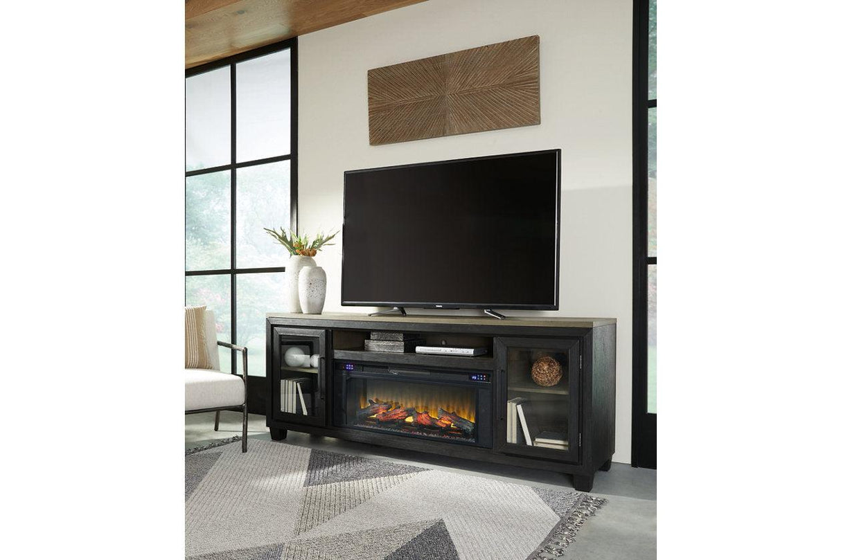 (Special) Foyland Black/Brown 83" TV Stand with Electric Fireplace by Ashley at Eve Furniture