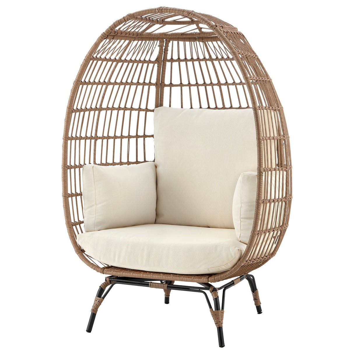 Spezia Patio Freestanding Egg Chair with Cream Cushions by Manhattan Comfort at Eve Furniture