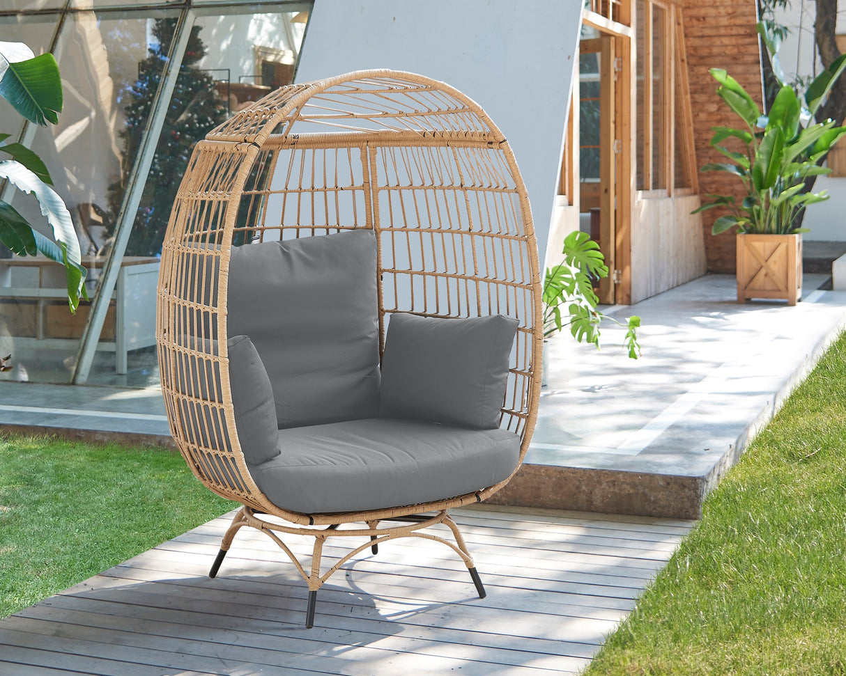 Spezia Patio Freestanding Egg Chair with Grey Cushions by Manhattan Comfort at Eve Furniture