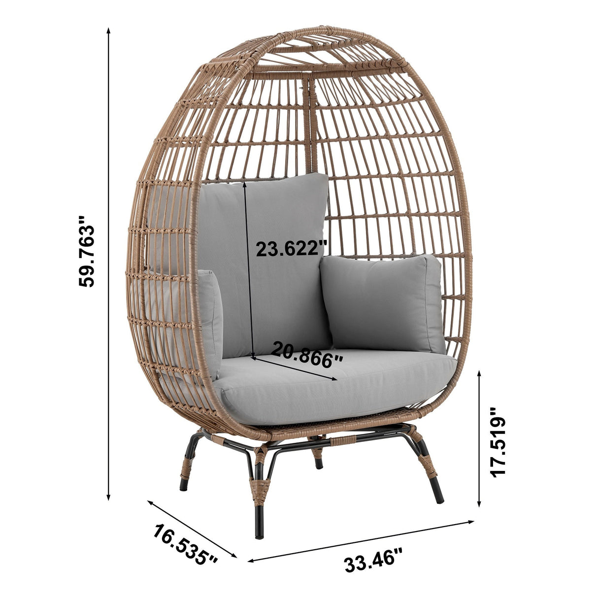 Spezia Patio Freestanding Egg Chair with Grey Cushions by Manhattan Comfort at Eve Furniture