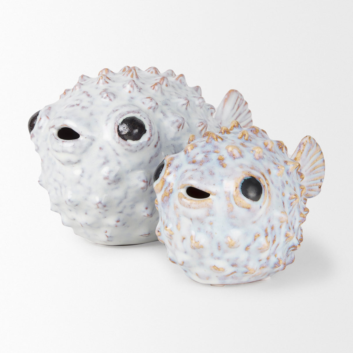 Spike I (Small) 8L x 4W Off-White Ceramic Puffer Fish by Mercana at Eve Furniture