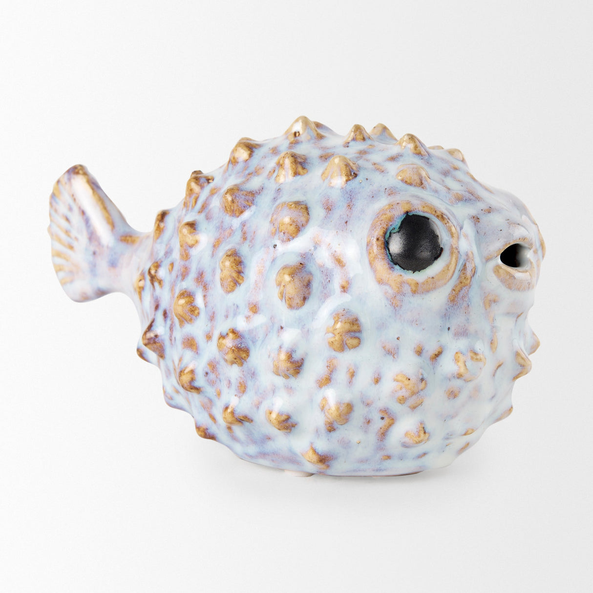 Spike I (Small) 8L x 4W Off-White Ceramic Puffer Fish by Mercana at Eve Furniture