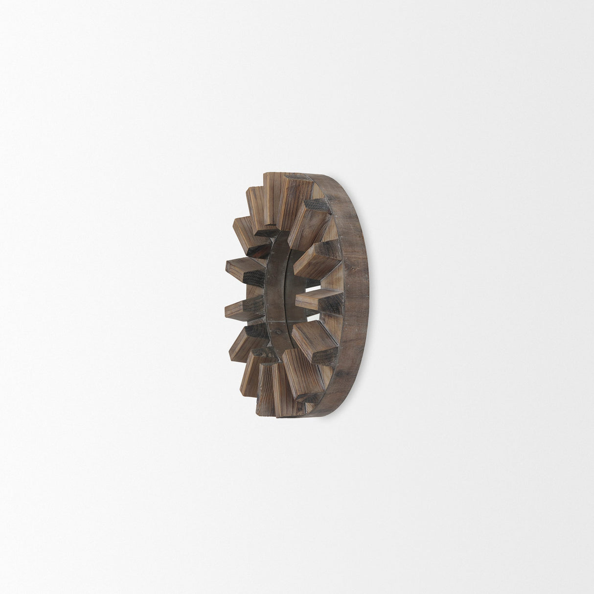 Sprocket Round Brown Wood Frame Mirror by Mercana at Eve Furniture