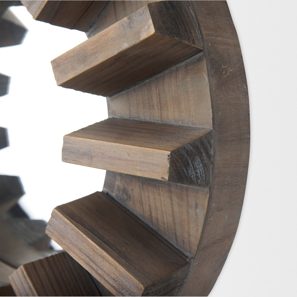 Sprocket Round Brown Wood Frame Mirror by Mercana at Eve Furniture