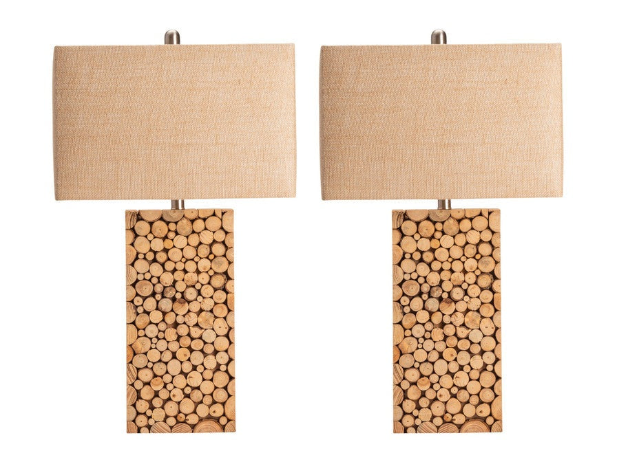 Stacked Wood Brown/Cream Table Lamp (Set of 2) by Crestview at Eve Furniture