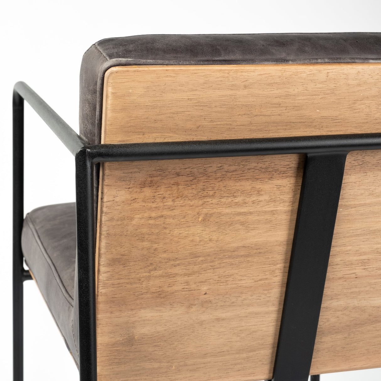 Stamford 36" Total Height Black Leather Seat w/ Wood Back, Metal Frame Counter Stool by Mercana at Eve Furniture