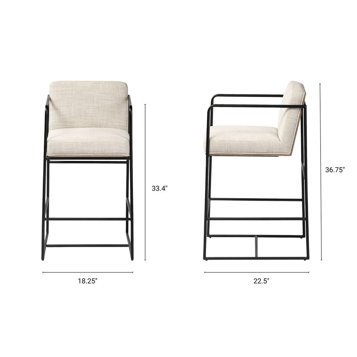Stamford 36.5" Light Beige Upholstered Seat w/ Wood Back, Metal Frame Counter Stool by Mercana at Eve Furniture