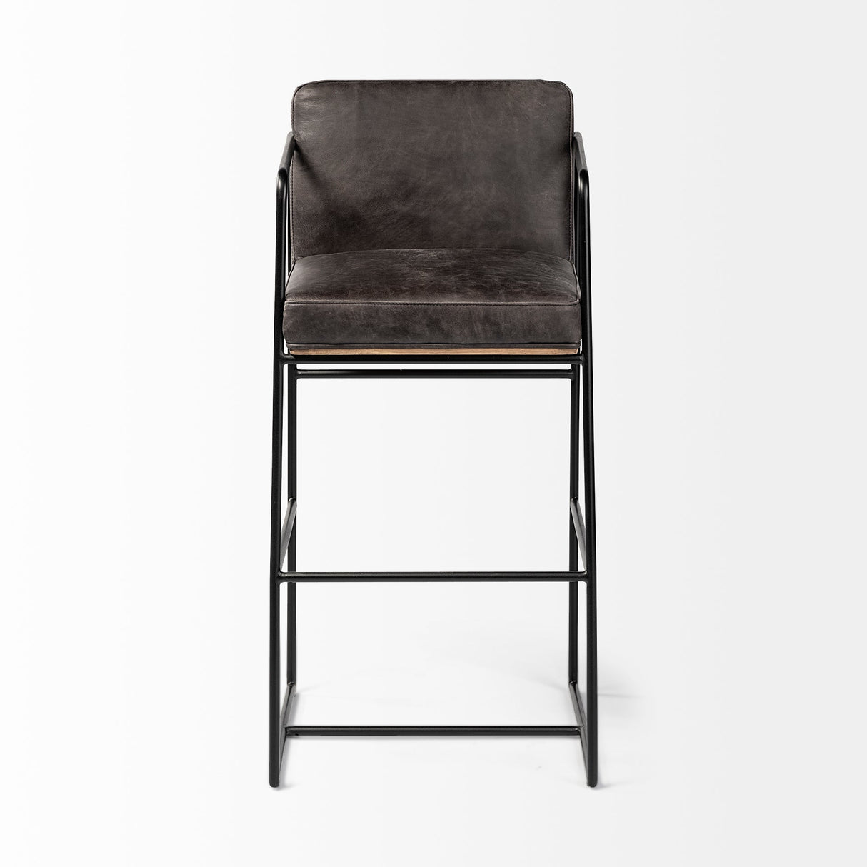 Stamford 40" Total Height Black Leather Seat w/ Wood Back, Metal Frame Bar Stool by Mercana at Eve Furniture