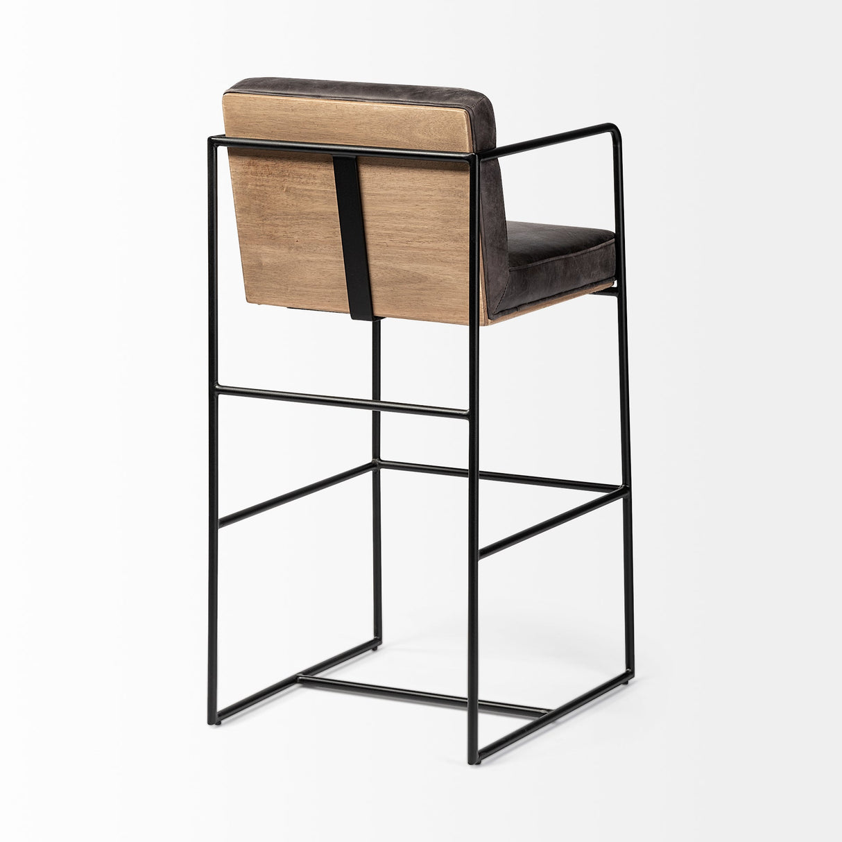 Stamford 40" Total Height Black Leather Seat w/ Wood Back, Metal Frame Bar Stool by Mercana at Eve Furniture