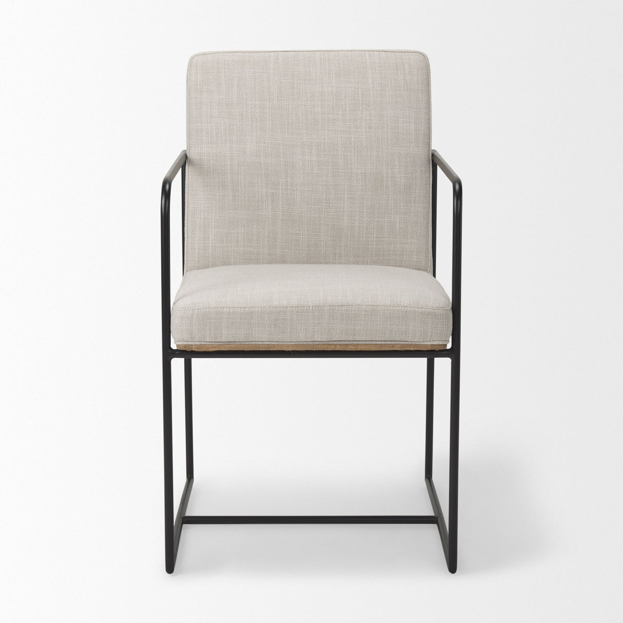 Stamford Beige Upholstered Seat w/ Wood Back, Black Metal Frame Dining Chair w/ Arms by Mercana at Eve Furniture