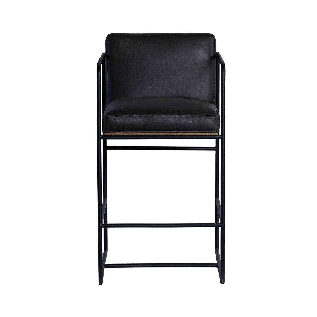 Stamford 36" Total Height Black Leather Seat w/ Wood Back Metal Counter Stool by Mercana at Eve Furniture
