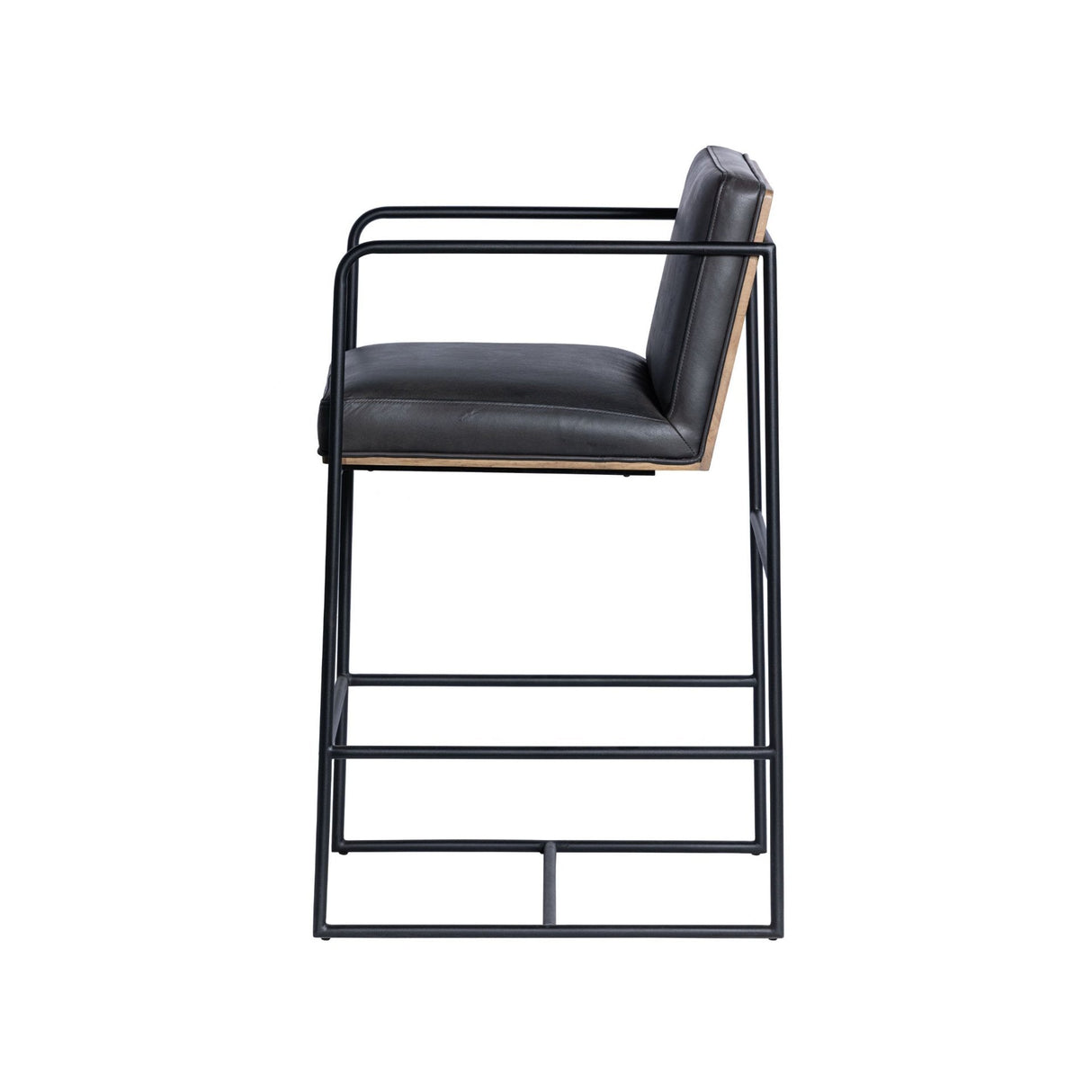 Stamford 36" Total Height Black Leather Seat w/ Wood Back Metal Counter Stool by Mercana at Eve Furniture