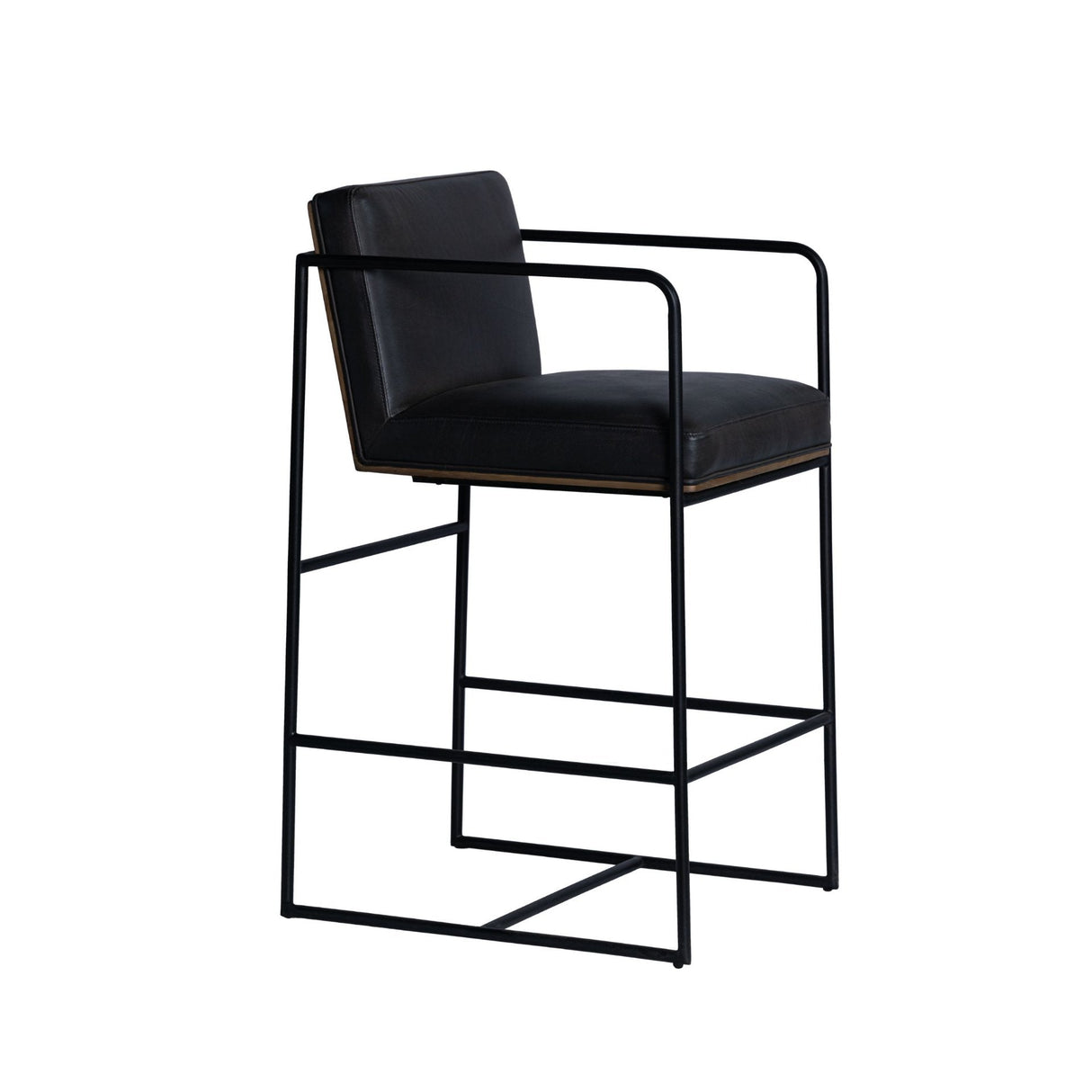 Stamford 36" Total Height Black Leather Seat w/ Wood Back Metal Counter Stool by Mercana at Eve Furniture