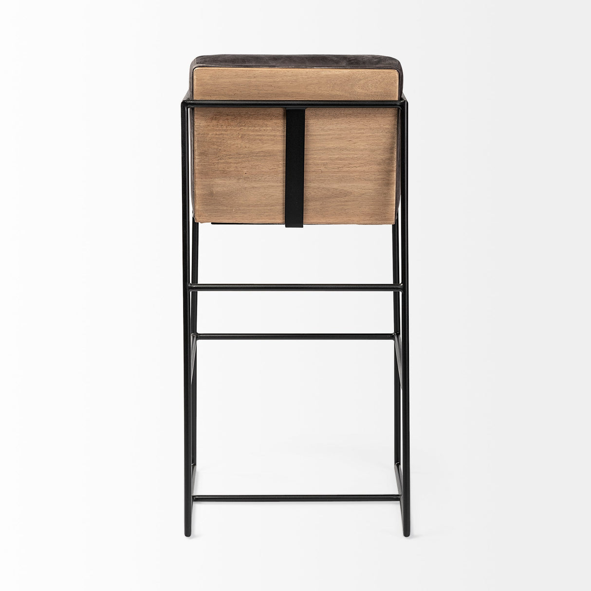 Stamford Black Leather Seat w/ Wood Back, Metal Frame Bar Stool by Mercana at Eve Furniture