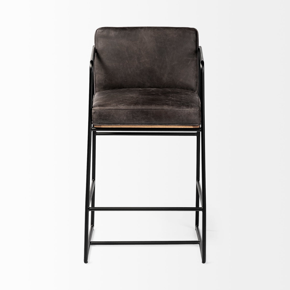 Stamford Black Leather Seat w/ Wood Back, Metal Frame Counter Stool by Mercana at Eve Furniture
