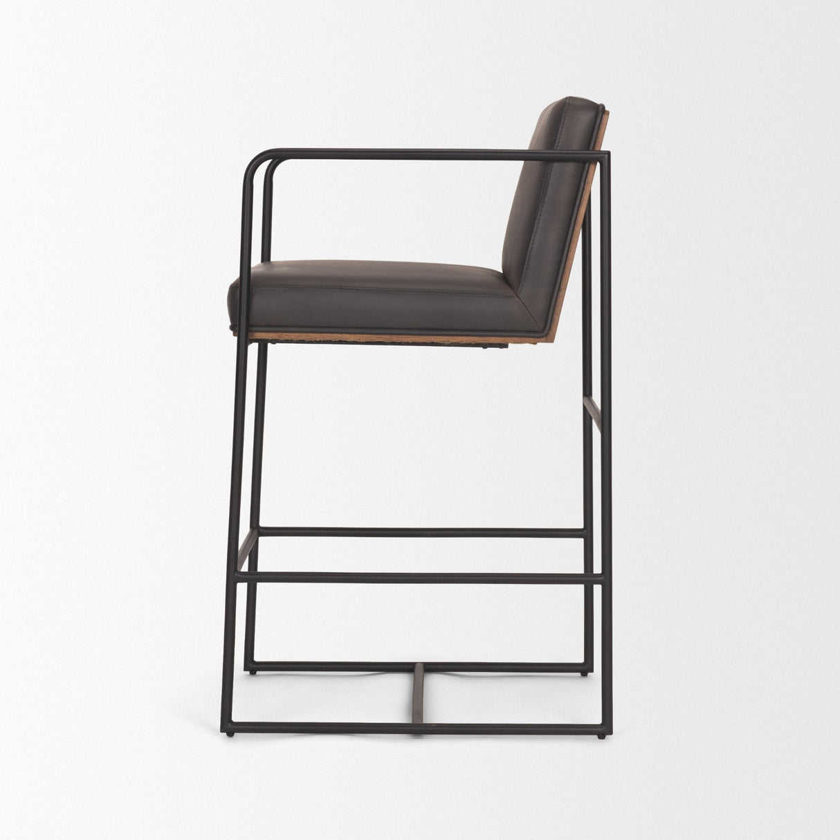 Stamford Charcoal-Brown Leather Seat w/ Wood Back Metal Counter Stool by Mercana at Eve Furniture