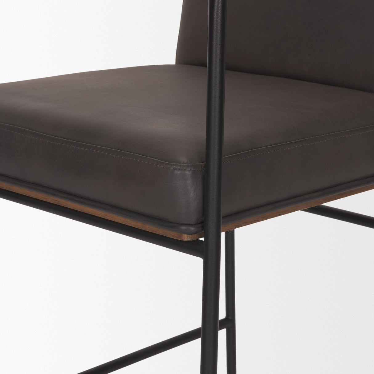 Stamford Charcoal-Brown Leather Seat w/ Wood Back Metal Counter Stool by Mercana at Eve Furniture