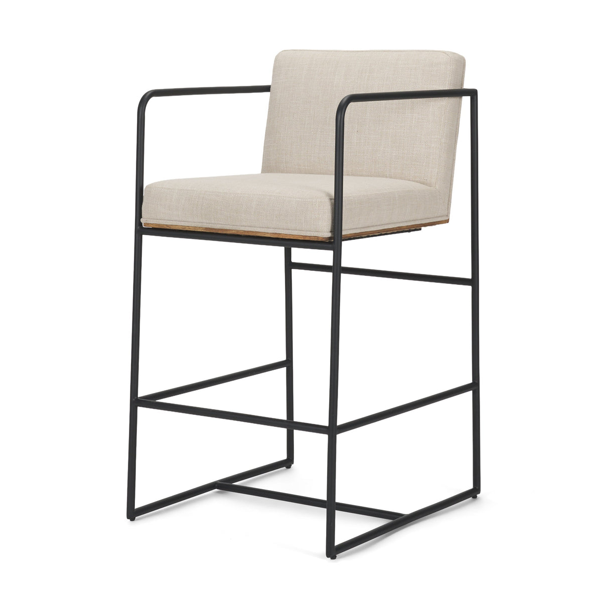 Stamford Light Beige Upholstered Seat w/ Wood Back, Metal Frame Counter Stool by Mercana at Eve Furniture