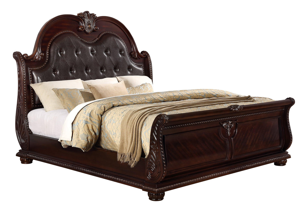 Stanley Cherry Brown King Upholstered Sleigh Bed by Crown Mark at Eve Furniture