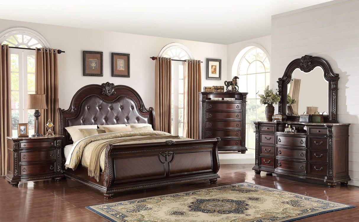 Stanley Cherry Brown Upholstered Sleigh Bedroom Set by Crown Mark at Eve Furniture