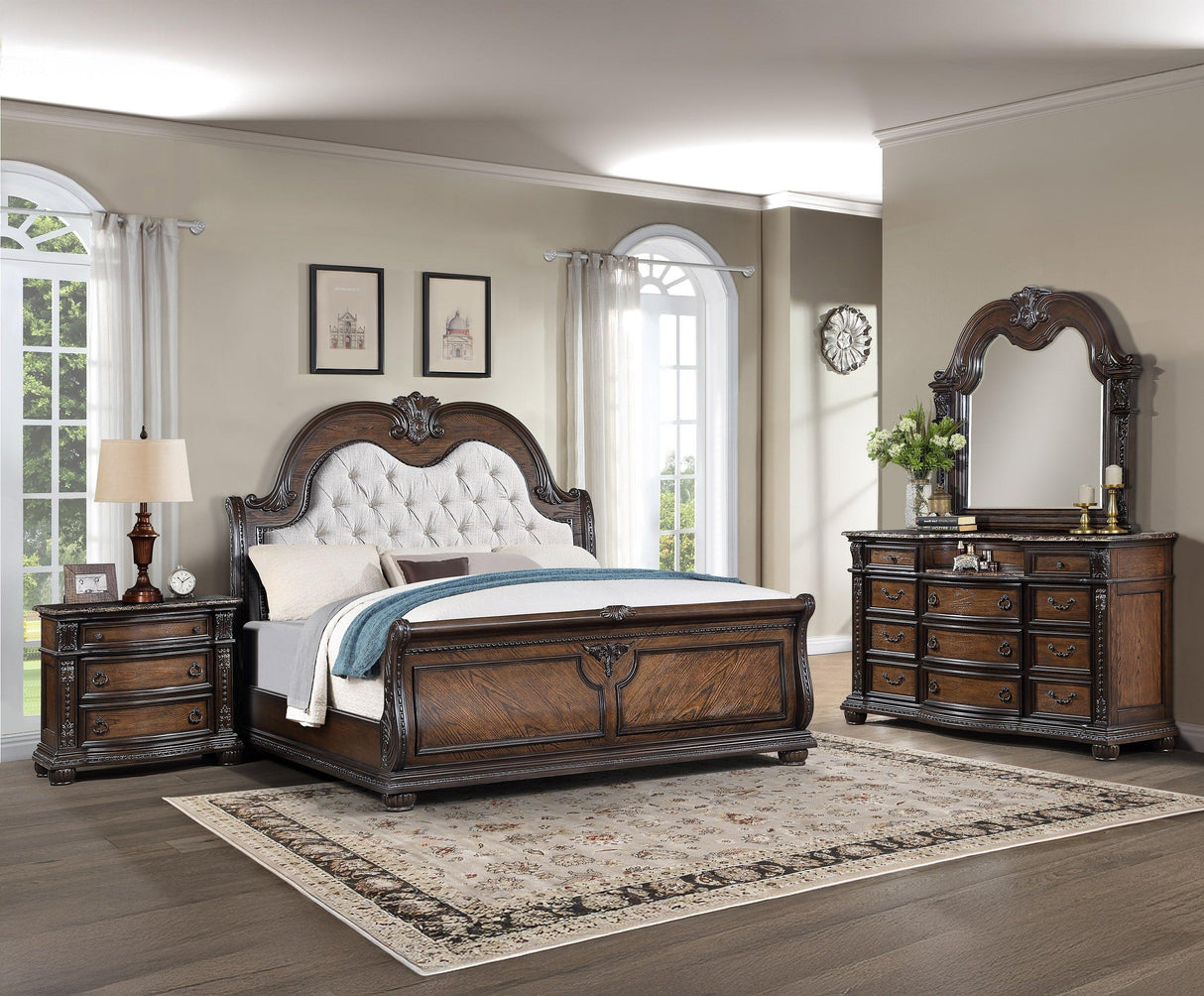 Stanley Coffee Brown Upholstered Sleigh Bedroom Set by Crown Mark at Eve Furniture