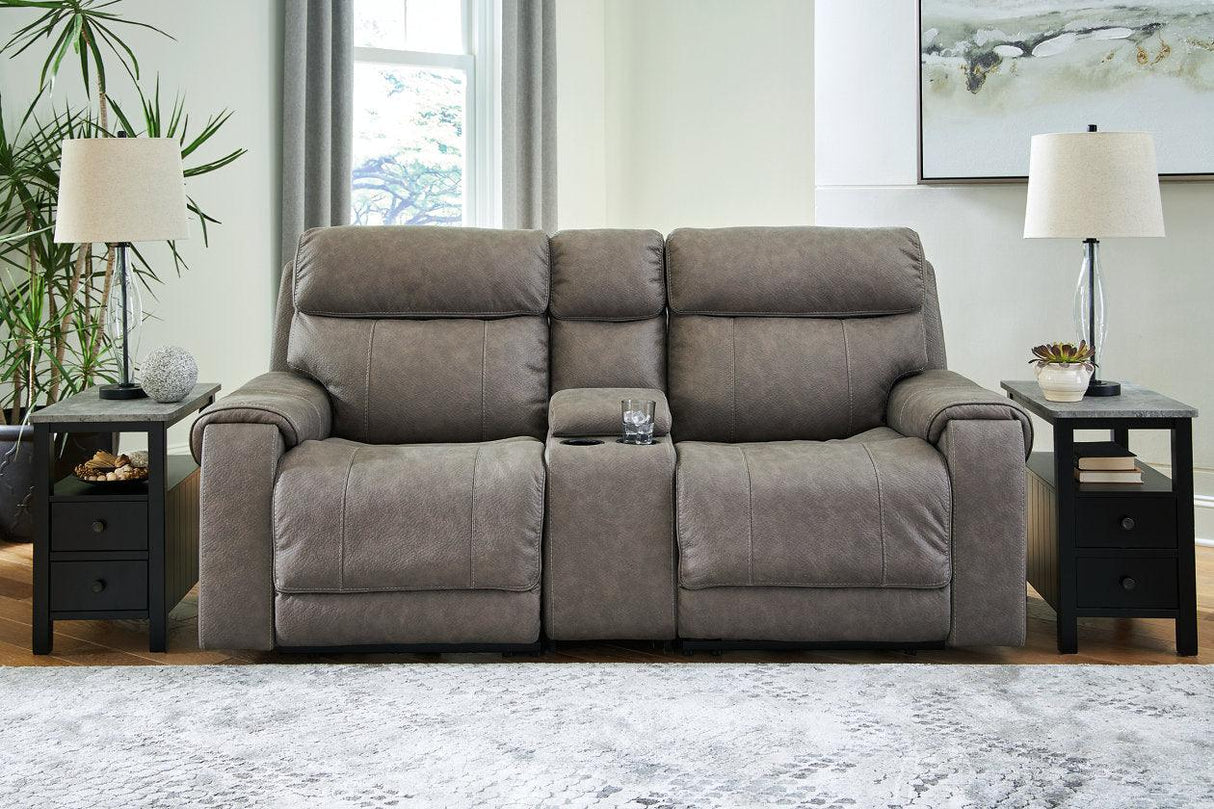 Starbot Fossil Power Reclining Sectional Loveseat with Console by Ashley at Eve Furniture