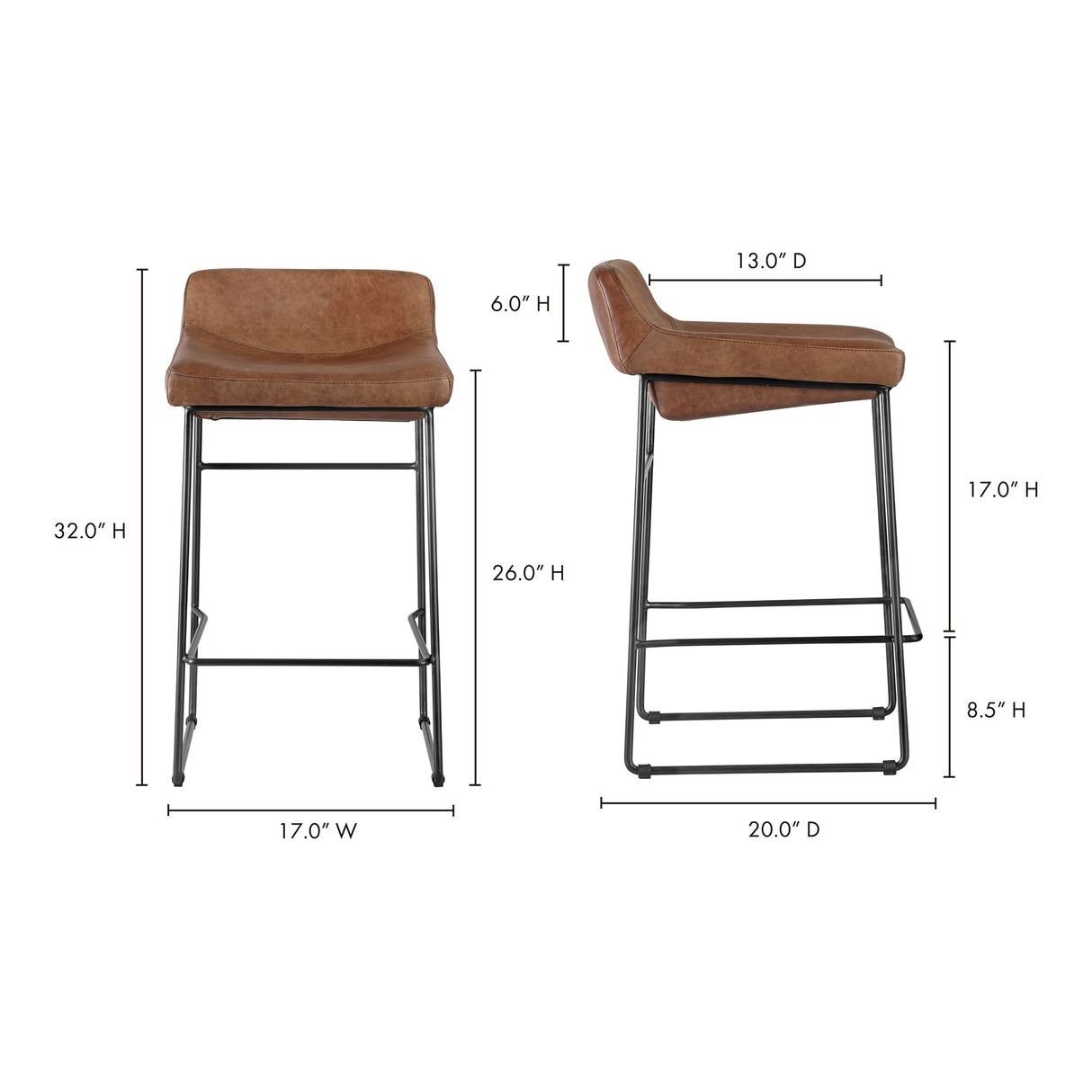 Starlet Brown Leather Counter Stool (Set of 2) by Moe's Home at Eve Furniture