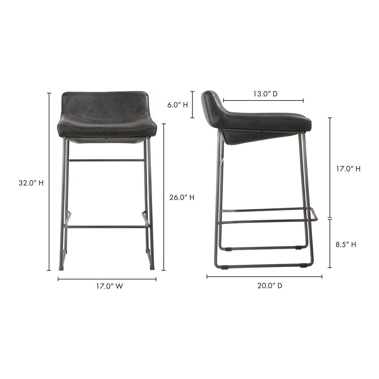 Starlet Onyx Black Leather Counter Stool (Set of 2) by Moe's Home at Eve Furniture