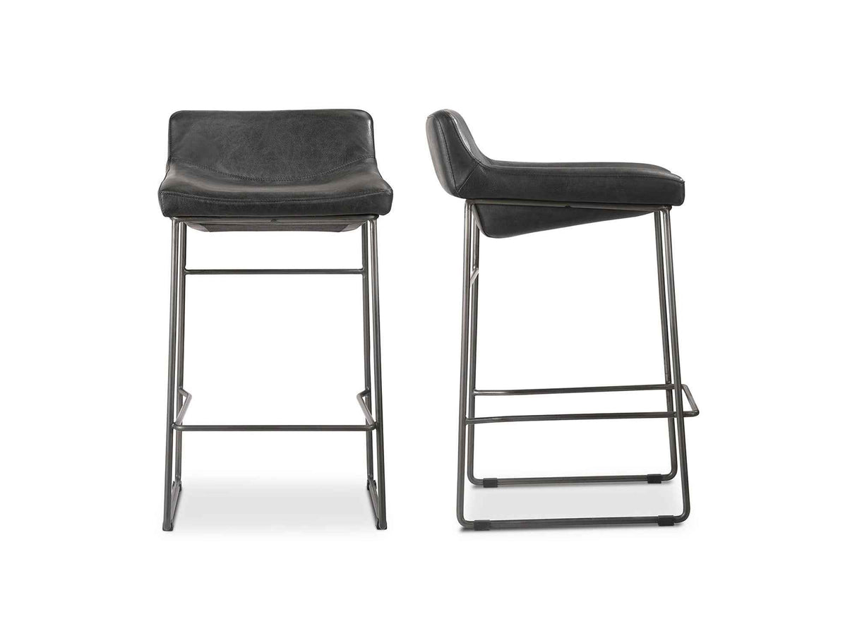 Starlet Onyx Black Leather Counter Stool (Set of 2)