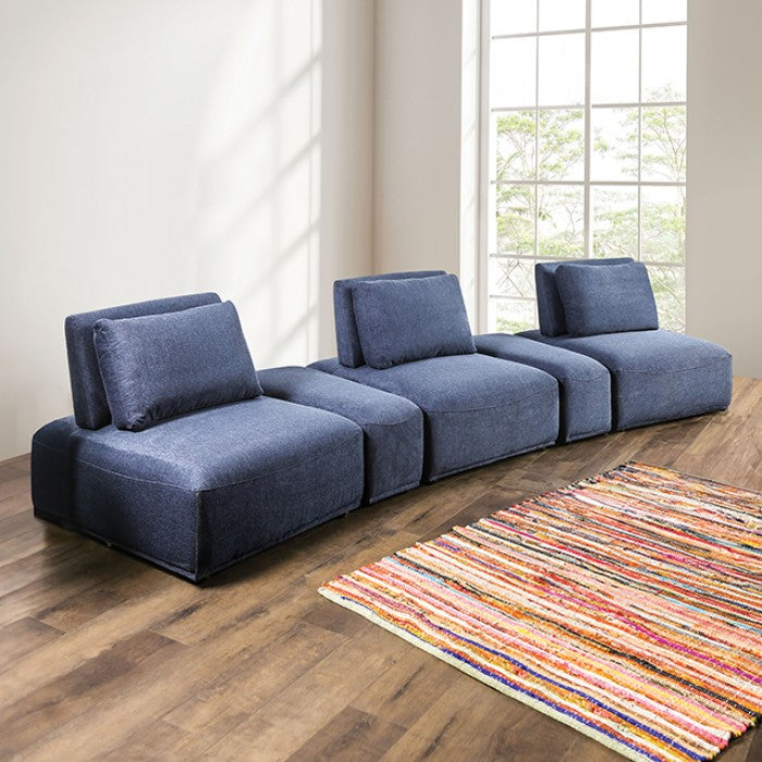 Stavanger Blue Curved 3-Seater Sofa by Furniture of America at Eve Furniture