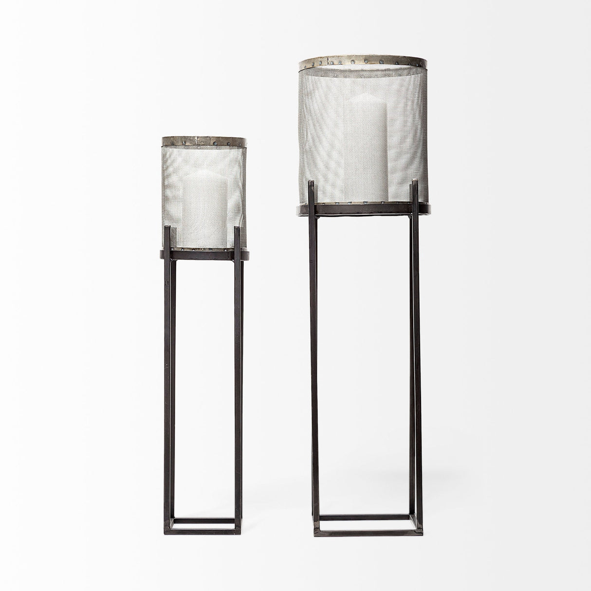 Steen Set of Two Black Meshed Metal Candle Holder Lanterns by Mercana at Eve Furniture