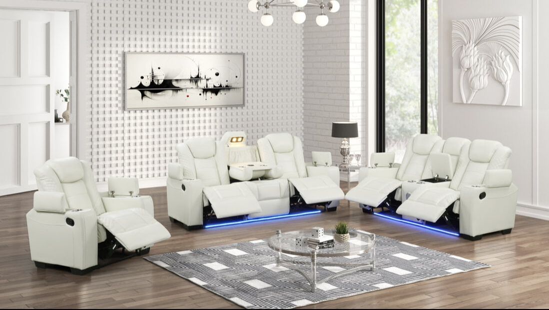 Stefano LED White 3-Piece Reclining Living Room Set by Happy Homes at Eve Furniture