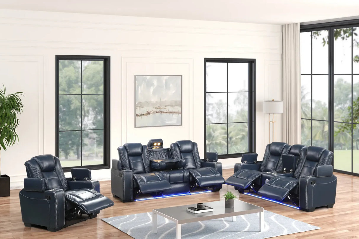 Stefano Blue 3-Piece Reclining Living Room Set by Happy Homes at Eve Furniture