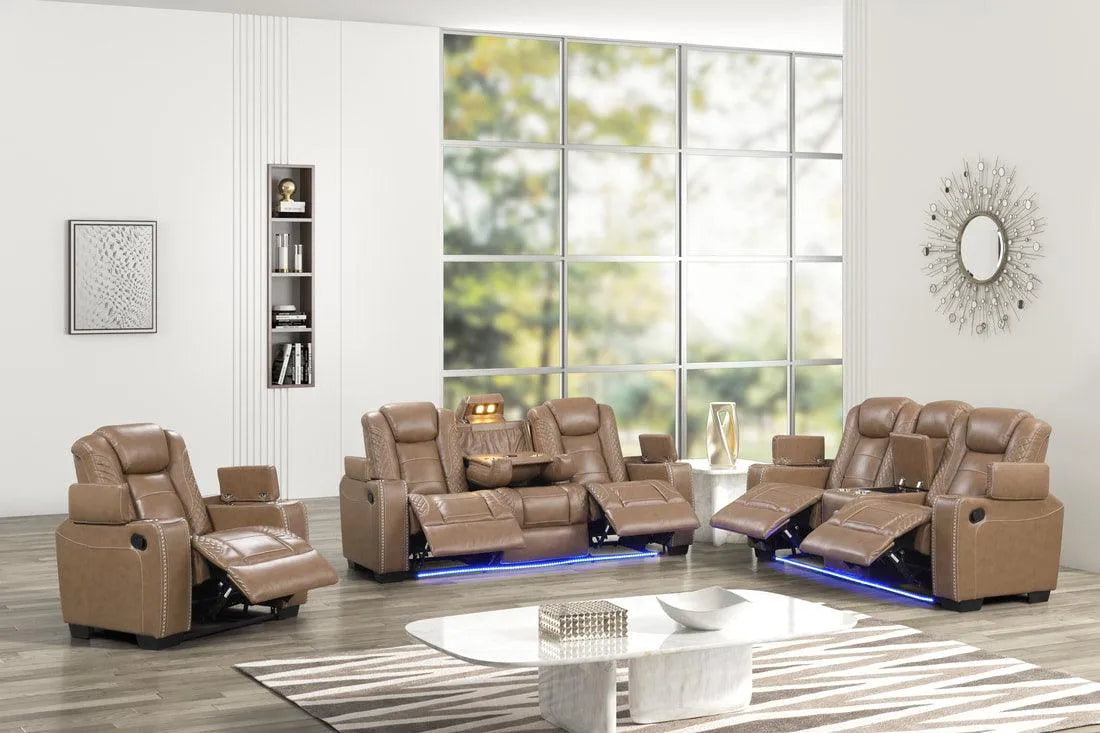 Stefano Brown 3-Piece Reclining Living Room Set by Happy Homes at Eve Furniture