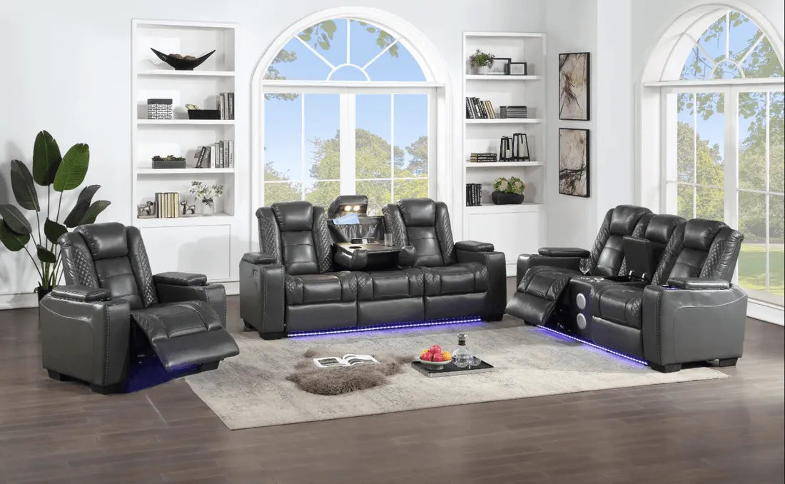 Stefano Grey 3-Piece Reclining Living Room Set by Happy Homes at Eve Furniture