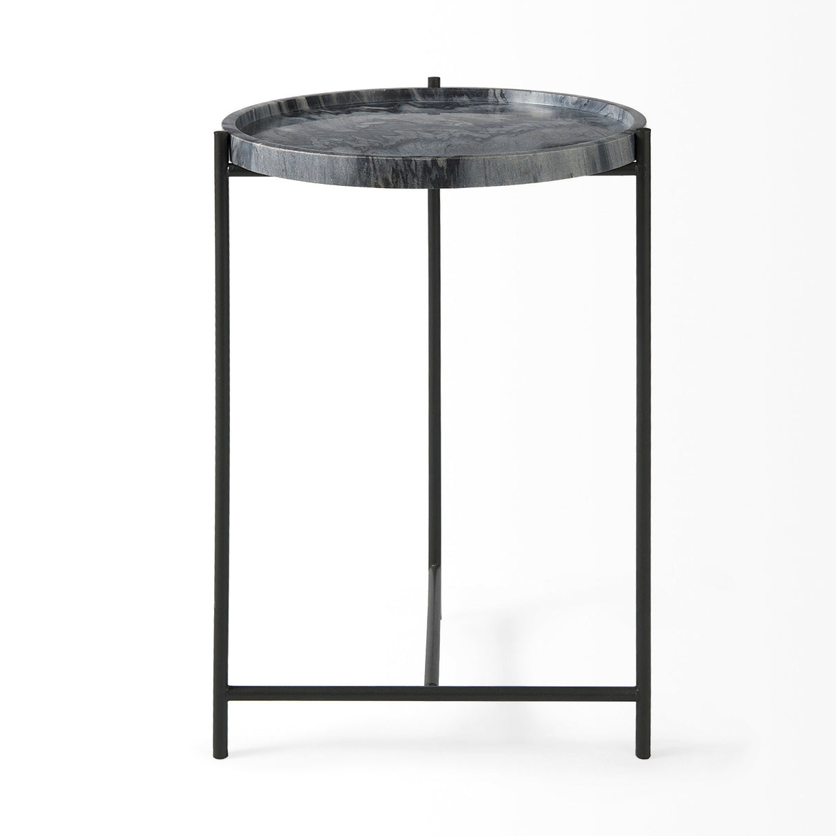 Stella 17L x 17W Gray Round Marble Top W/Black Base Accent Table by Mercana at Eve Furniture