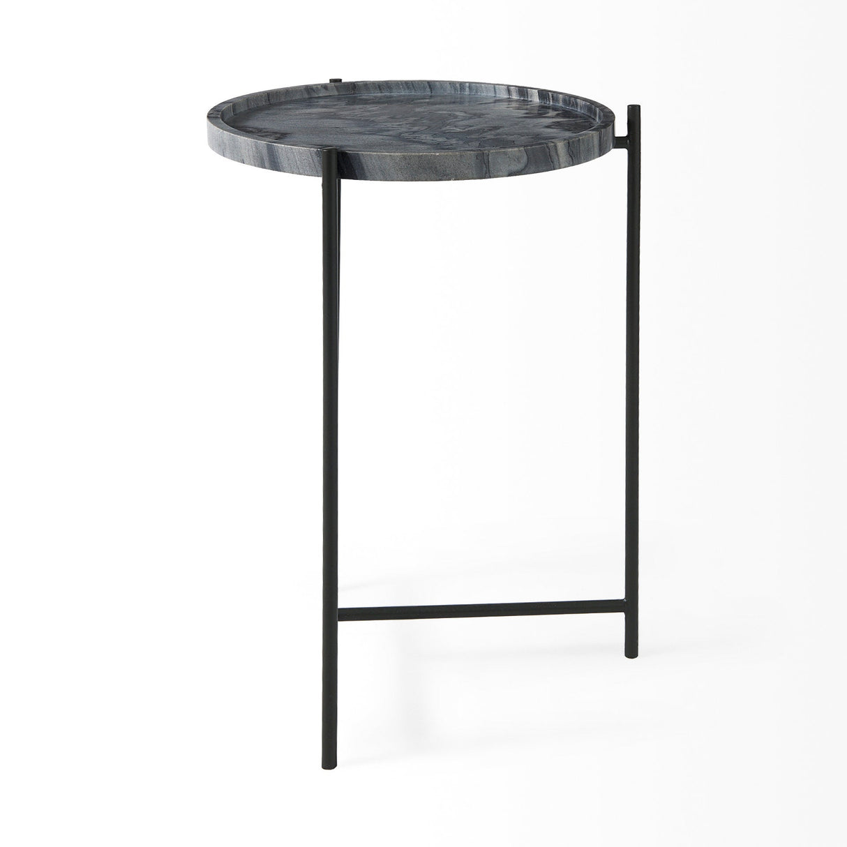 Stella 17L x 17W Gray Round Marble Top W/Black Base Accent Table by Mercana at Eve Furniture