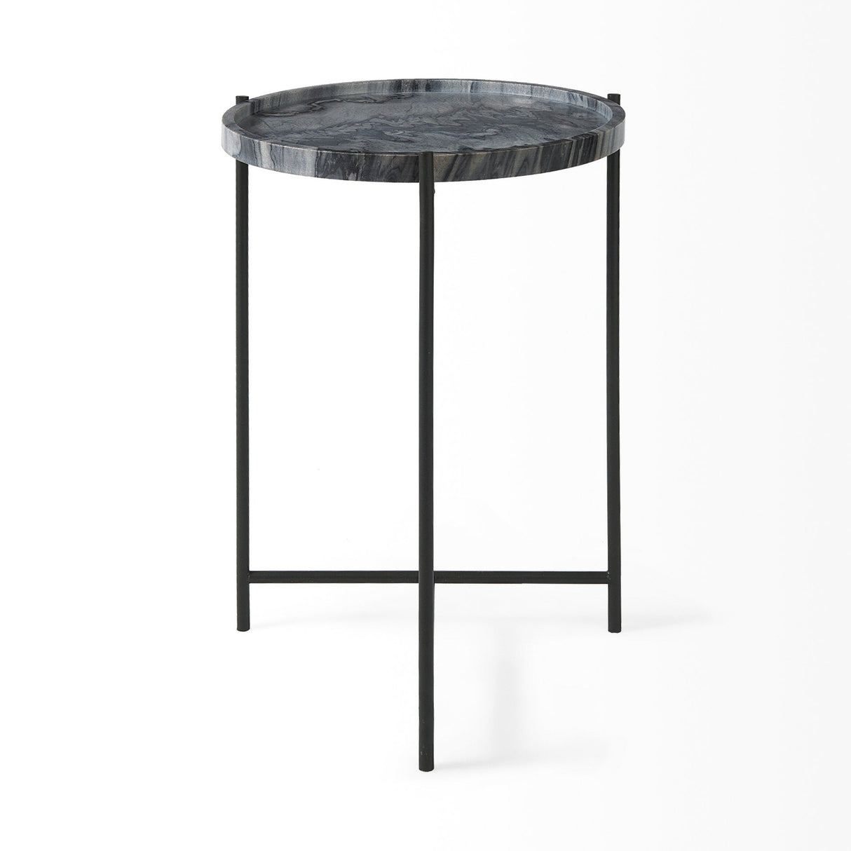 Stella 17L x 17W Gray Round Marble Top W/Black Base Accent Table by Mercana at Eve Furniture
