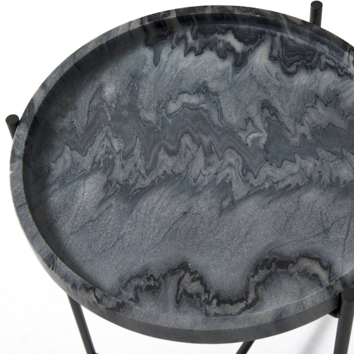Stella 17L x 17W Gray Round Marble Top W/Black Base Accent Table by Mercana at Eve Furniture
