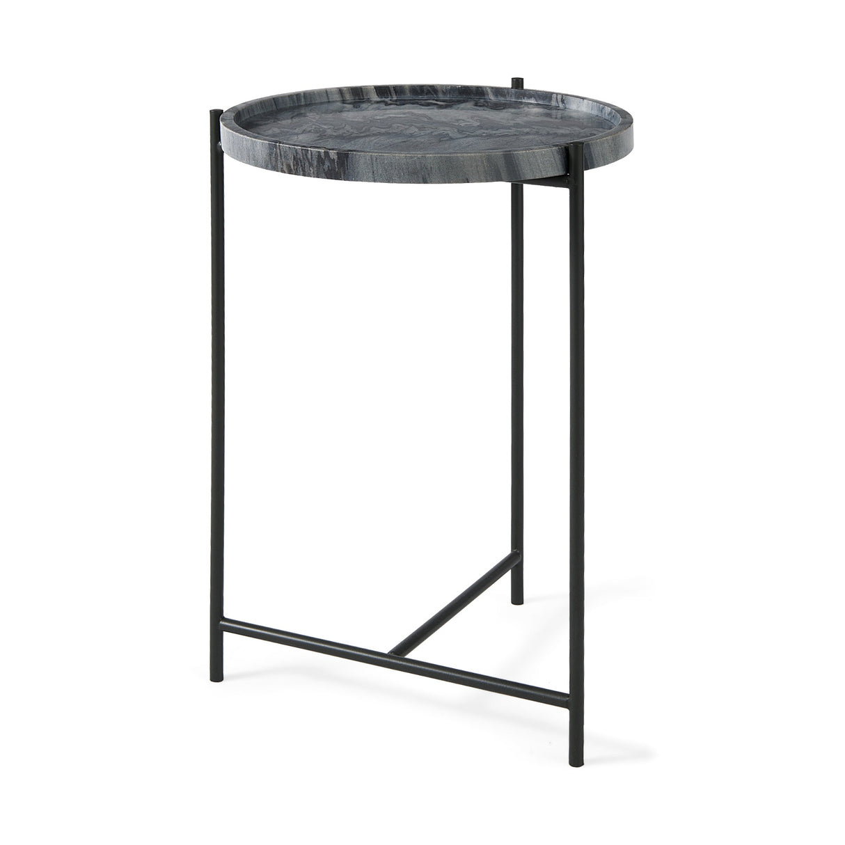 Stella 17L x 17W Gray Round Marble Top W/Black Base Accent Table by Mercana at Eve Furniture