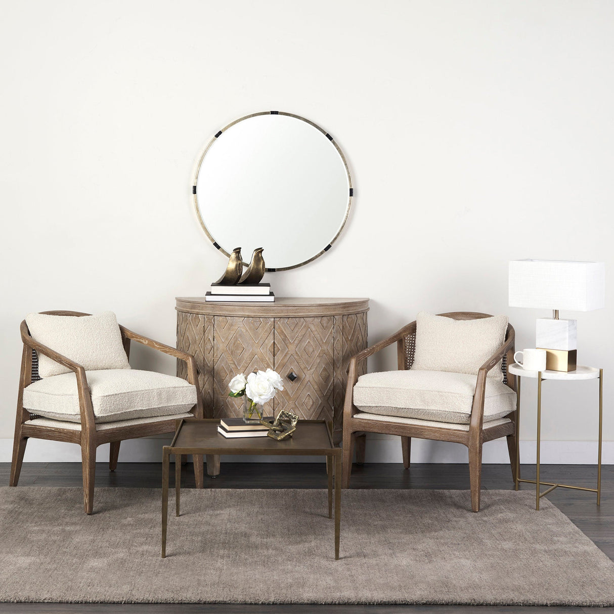 Stella 17L x 17W White Round Marble Top W/Gold Base Accent Table by Mercana at Eve Furniture