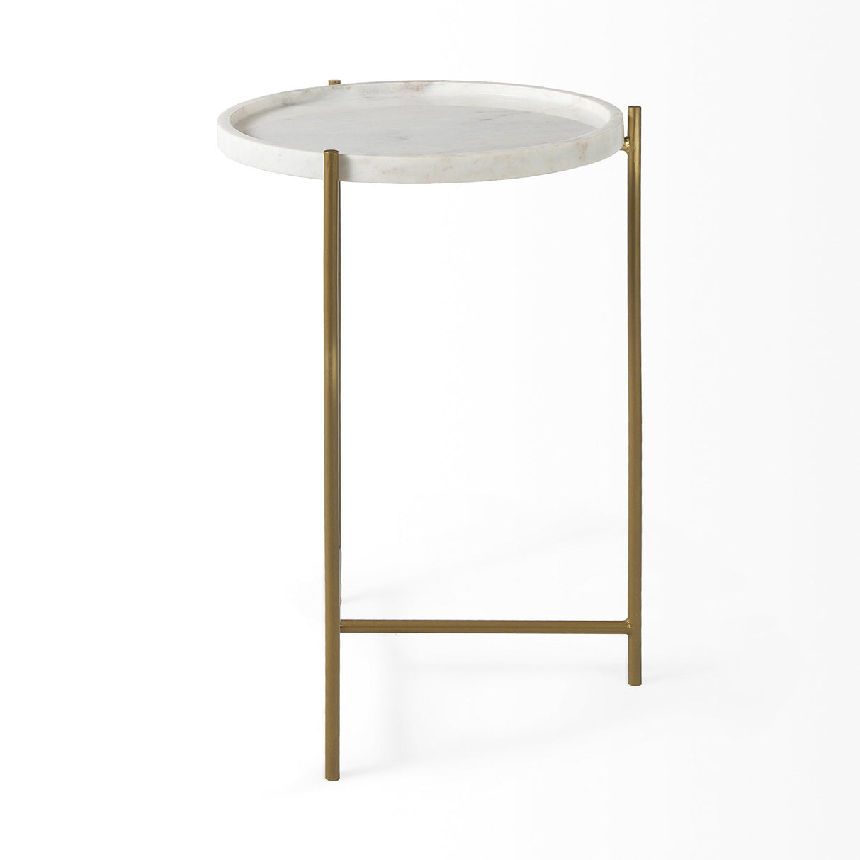 Stella 17L x 17W White Round Marble Top W/Gold Base Accent Table by Mercana at Eve Furniture