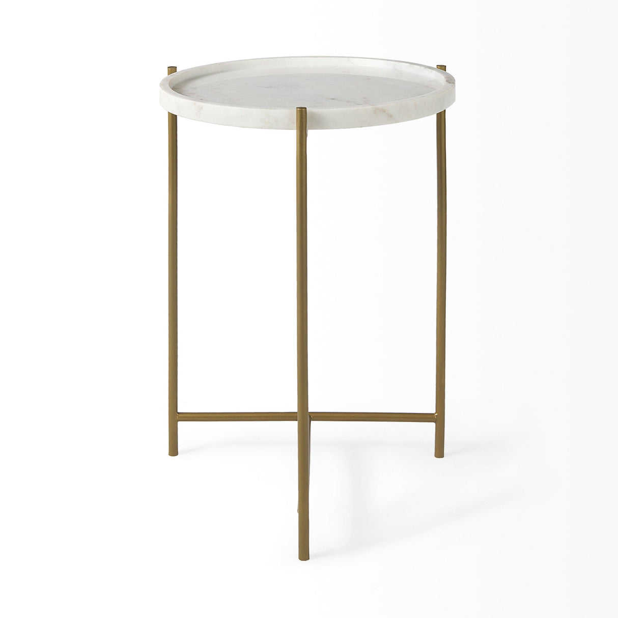 Stella 17L x 17W White Round Marble Top W/Gold Base Accent Table by Mercana at Eve Furniture