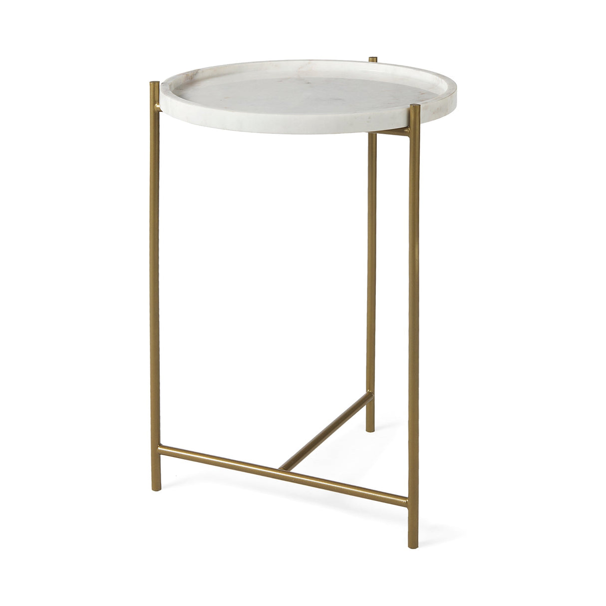 Stella 17L x 17W White Round Marble Top W/Gold Base Accent Table by Mercana at Eve Furniture
